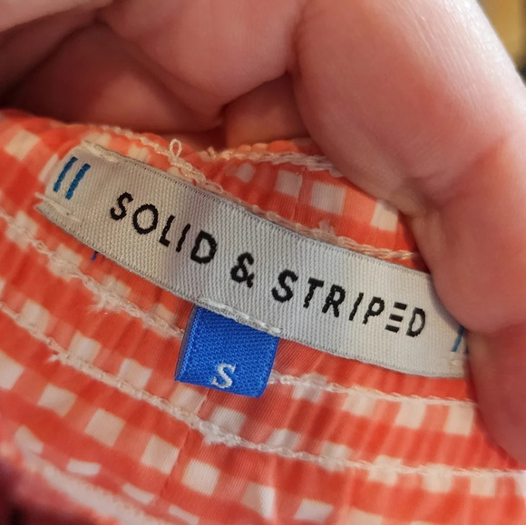 Solid & Striped classic coral Orange/White gingham swim trunks. Men's size small - Picture 3 of 15